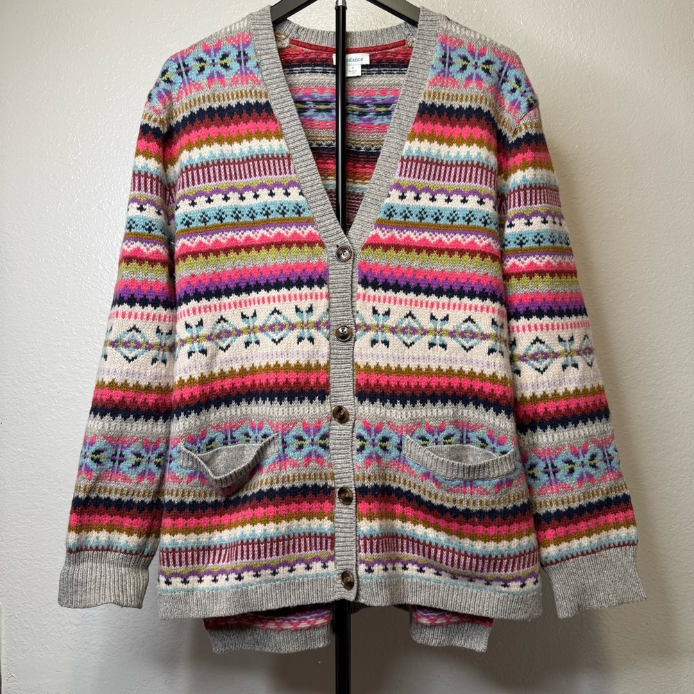 Sundance Fair Isle Button Front Colorful Multi Colored Striped Cardigan Small